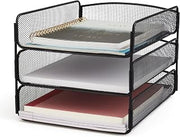 Safco Onyx Desk Organizer, 3 Trays, Office and Classroom Mailbox, Paper and Mail Sorter, Steel Mesh, Black