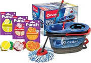 O-Cedar Punch Fruit-Shaped Scrub Sponge Pack (3 Count) + RinseClean Microfiber Spin Mop and Bucket System - Flexible, Multi-Use Scrub Sponges & Complete Mopping Cleaning Bundle