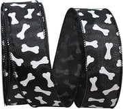 Reliant Ribbon Dog Bones Tossed Wired Edge Ribbon, 1-1/2 Inch X 20 Yards, Black/white