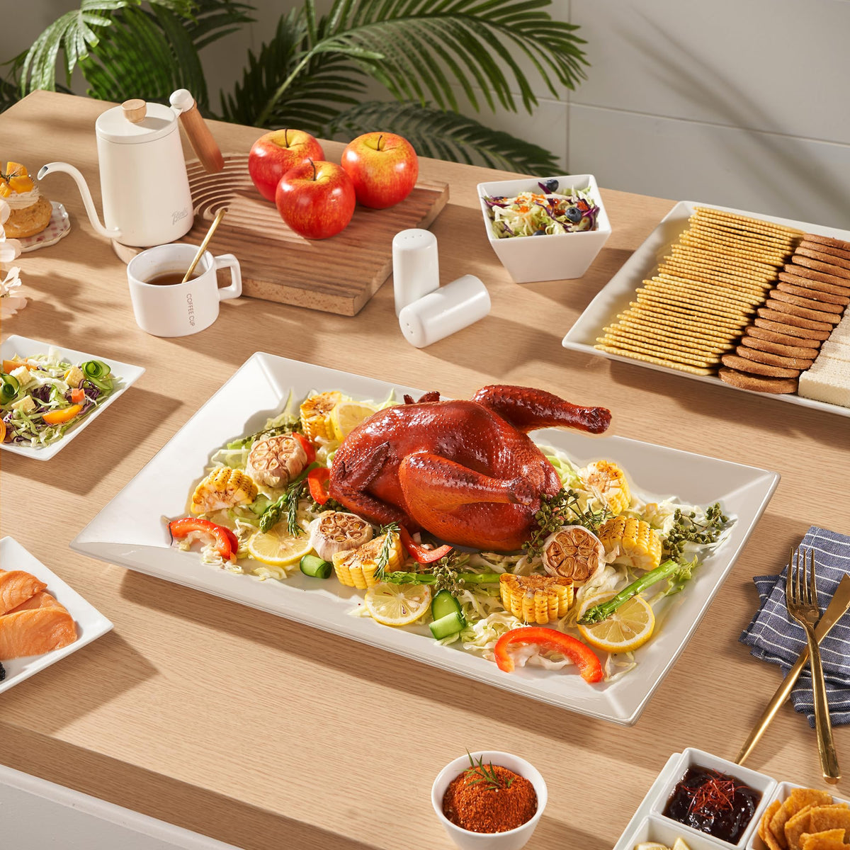 Meideal Porcelain Serving Platters, 18 x 12 Inch Rectangular, Set of 2 White