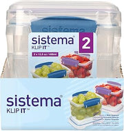 Sistema Klip It Food Storage Containers, Assorted Colours, 400 mL, 2 Pack