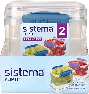 Sistema Klip It Food Storage Containers, Assorted Colours, 400 mL, 2 Pack
