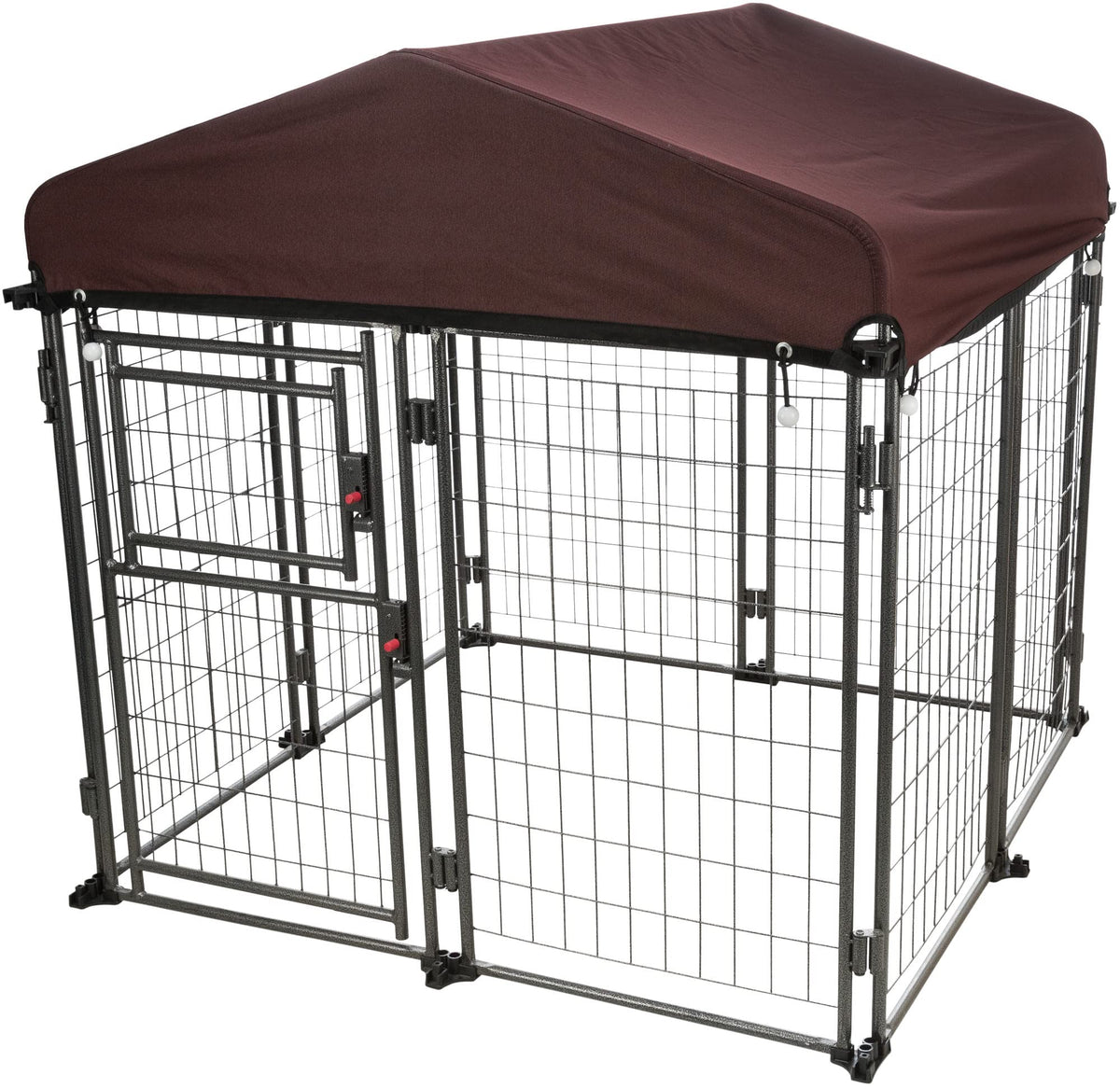 Deluxe Outdoor Dog Kennel with Cover by TRIXIE – 4 x 4 x 4.5 ft, Alloy Steel, Black/Burgundy, Model 39211