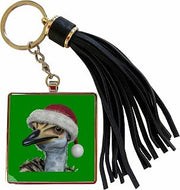 3dRose Cute Australian Emu Wearing A Festive Holiday Hat Tassel Key Chain