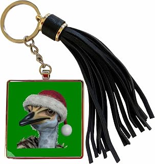 3dRose Cute Australian Emu Wearing A Festive Holiday Hat Tassel Key Chain
