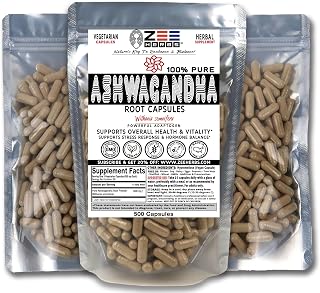 ZeeHERBS Pure Ashwagandha Capsules 1500mg - 500 Capsules | 100% pure, Full-Spectrum Root Powder, Stress Support, Sleep Support, Energy & Focus