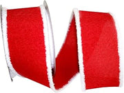 Reliant Ribbon Snowy Edge Linen Wired Edge Ribbon, 2-1/2 Inch X 10 Yards, Red/white