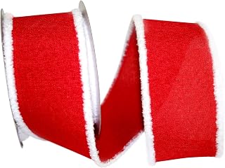 Reliant Ribbon Snowy Edge Linen Wired Edge Ribbon, 2-1/2 Inch X 10 Yards, Red/white