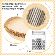 Patelai Pie Weights and Liners Set, 2 lb Stainless Steel Beads with 50 Parchment Papers, Silver