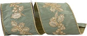 Reliant Ribbon Ribbon - Holly Metallic Stitched Emroidery Deluxe Backed Wired Edge, Sage, 4 Inch, 5 Yards