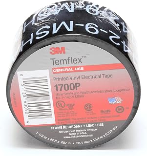 3M Temflex Electrical Tape 1700P, 3/4 in x 66 ft, Printed, Black, 1 Roll