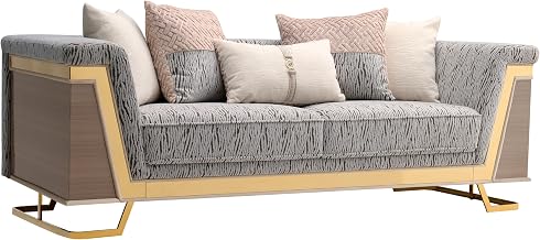 Furniture of America Zenoa Glam Fabric 92.5-inch Sofa with Animal Print, Attached Seat Cushion, Wide Track Arm and Tight Back, Accent Pillows Included for Living Room, Light Brown