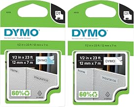 DYMO D1 Label Maker Tape Bundle 1/2" x 23' – Black on White & Black on Clear (45113 & 45110), 12mm Standard Refill Cartridges, Water & UV Resistant, 2 Pack