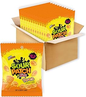 Sour Patch Kids Peach Soft & Chewy Gummy Candy, Bulk Candy, 12 - 3.56 oz Bags