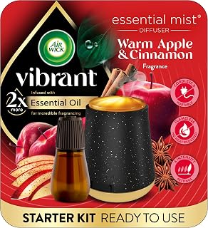 Air Wick Essential Mist Scented Oil Air Freshener Diffuser Kit, Warm Apple and Cinnamon, 1 Diffuser and 1 Refill