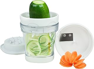 PADERNO World Cuisine 2-Blade Handheld Turning Vegetable Slicer / Spiralizer, includes 2 Different Stainless Steel Blades