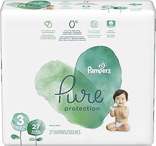 Diapers Size 3, 27 Count - Pampers Pure Protection Disposable Baby Diapers, Hypoallergenic and Unscented Protection, Mega Pack (Old Version)
