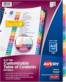 Avery A-Z Table of Contents Dividers, 26-Tab, Multicolor, 1 Set