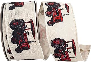 Reliant Ribbon Ribbon - Tractor Linen Classic Farm Wired Edge Ribbon, Red, 2-1/2 Inch, 10 Yards