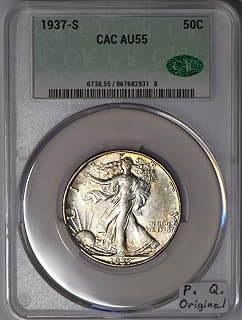1937-S Walking Liberty Half Dollar CAC AU-55; Premium Quality Original
