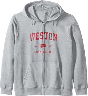 Weston Connecticut CT Vintage Sports Design Red Print Zip Hoodie