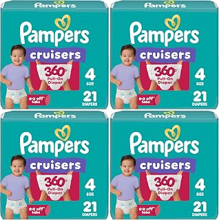 Pampers Diapers - Cruisers 360° - Size 4, up to 100% Leakproof Fit, Designed for Active Babies, Pull On Diaper 21 Count (Pack of 4)