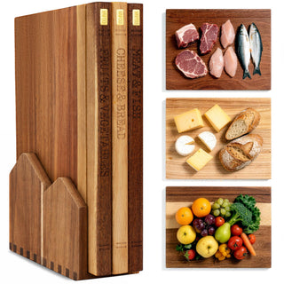 Wnfou Book Shaped Cutting Board Set, 13 x 7.8 Inch, Natural Wood
