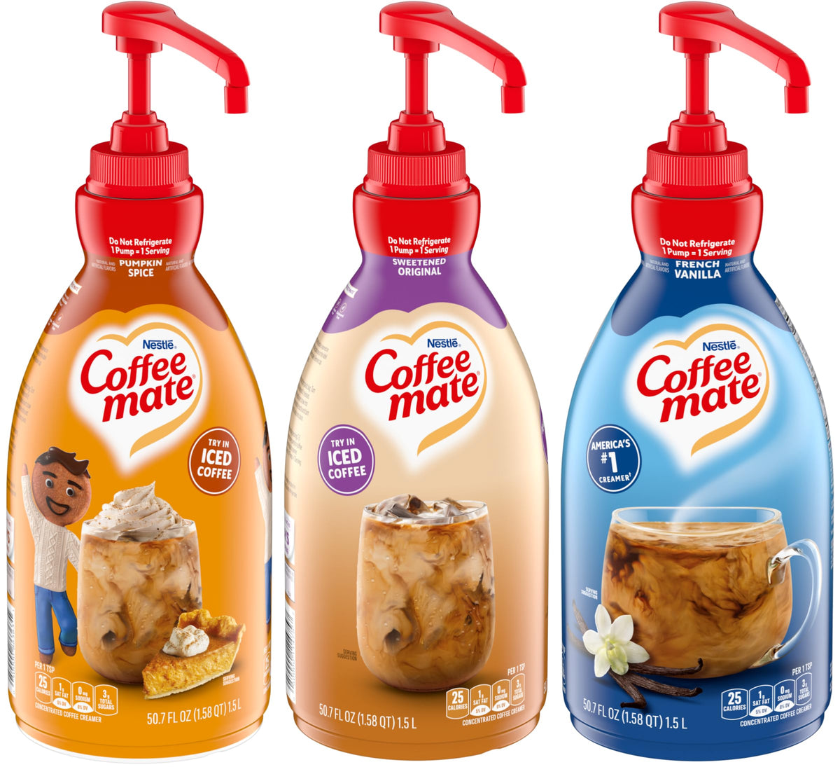 Coffee Mate Pumpkin Spice, Sweet Orig, French Vanilla / 50.7 Fl Oz (Pack of 3) / 3 Flavoring Syrup