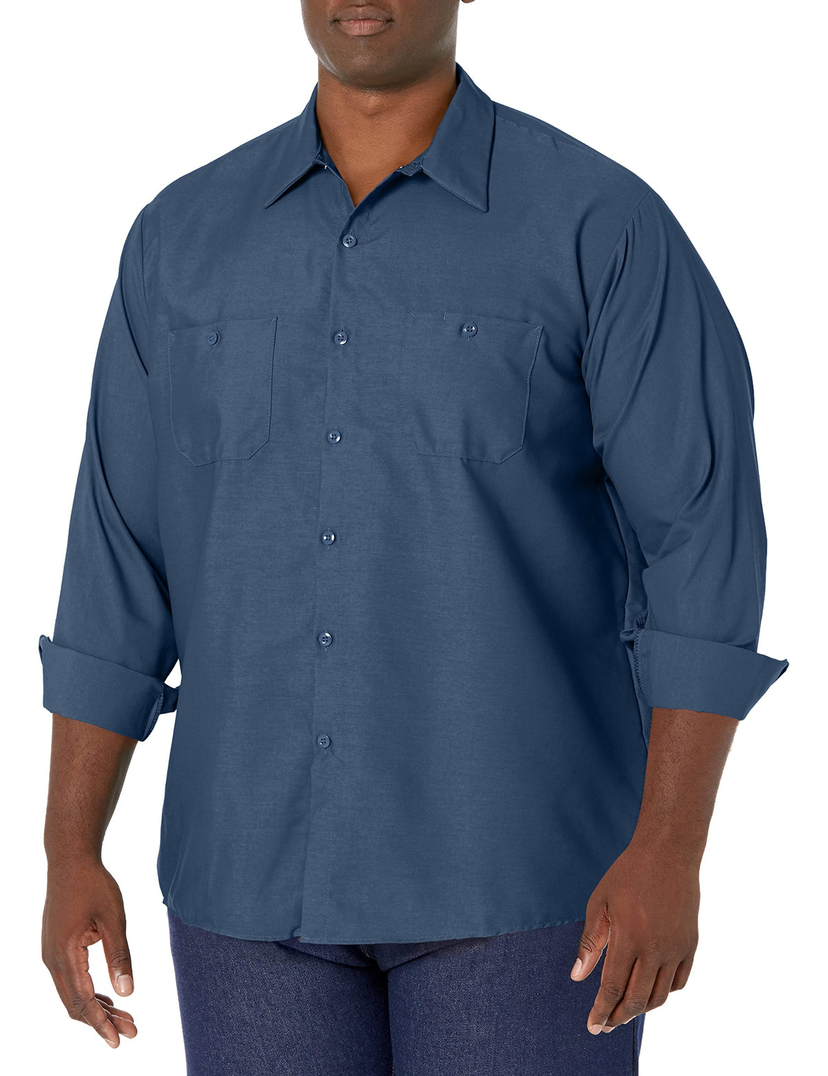 Long Sleeve Industrial Solid Work Shirt Dark Blue Medium - 5 Pack by Red Kap – Dark Blue, Pack of 5, Model SP14