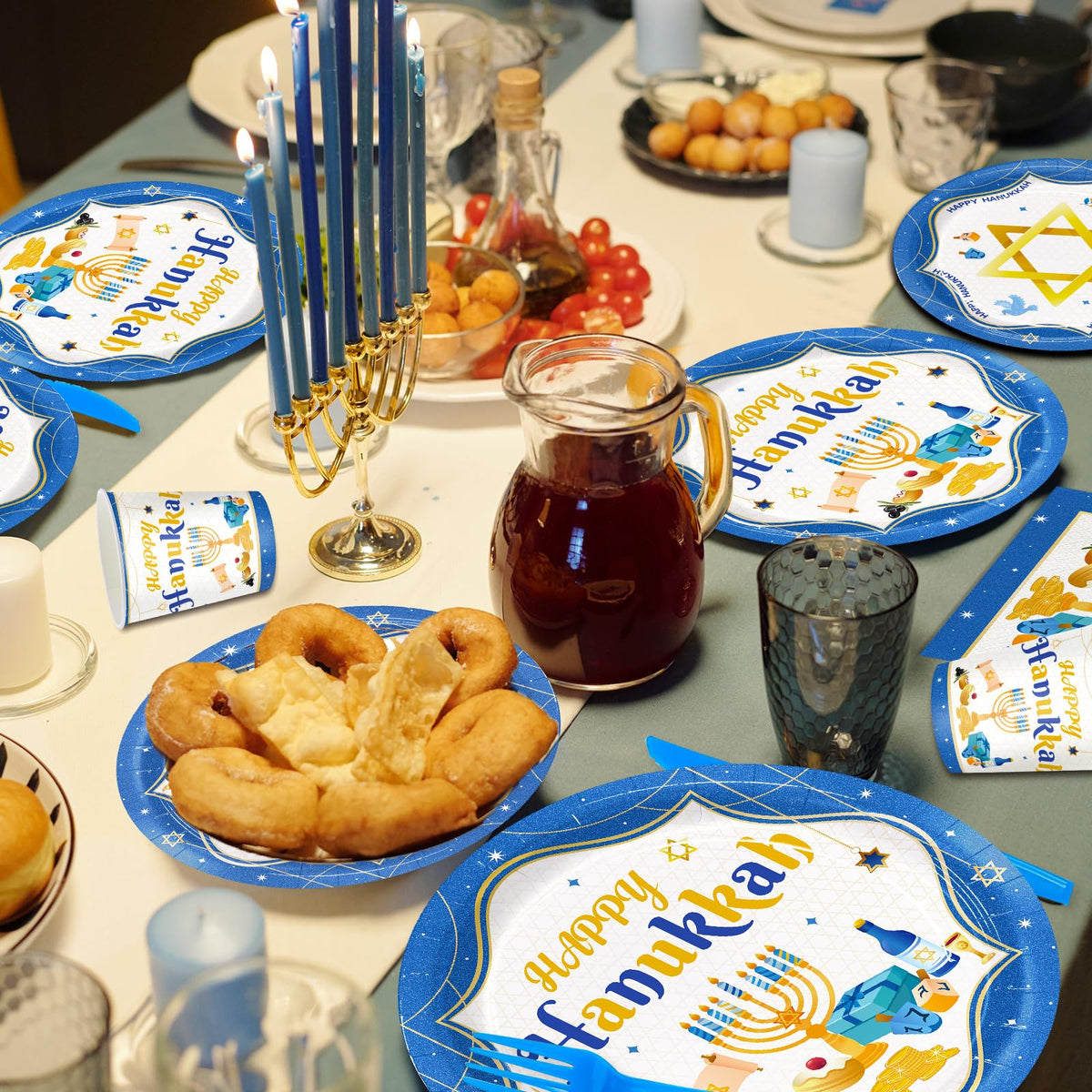 JVORFDG Hanukkah Party Plates And Napkins Set, 168 Pieces For 24 Guests