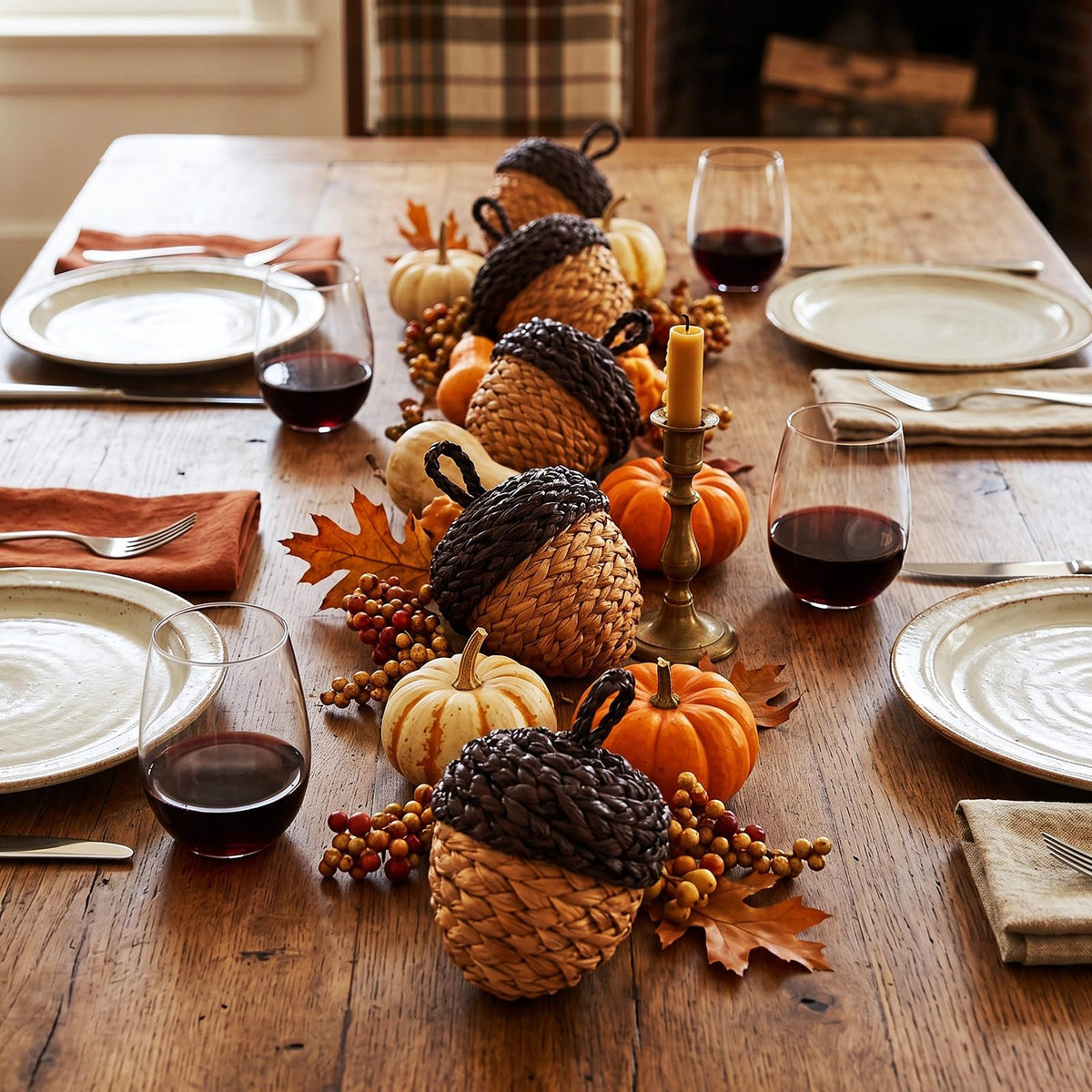 Fuutreo Fall Acorn Decorations, Woven Corn Husk, Set of 6