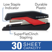 Stapler, Omnipress 30 Stapler, "Press Anywhere for Easier Use", 30 Sheet Capacity, Black/Red () by Swingline – Plastic, Black/Red, Model 5000586A
