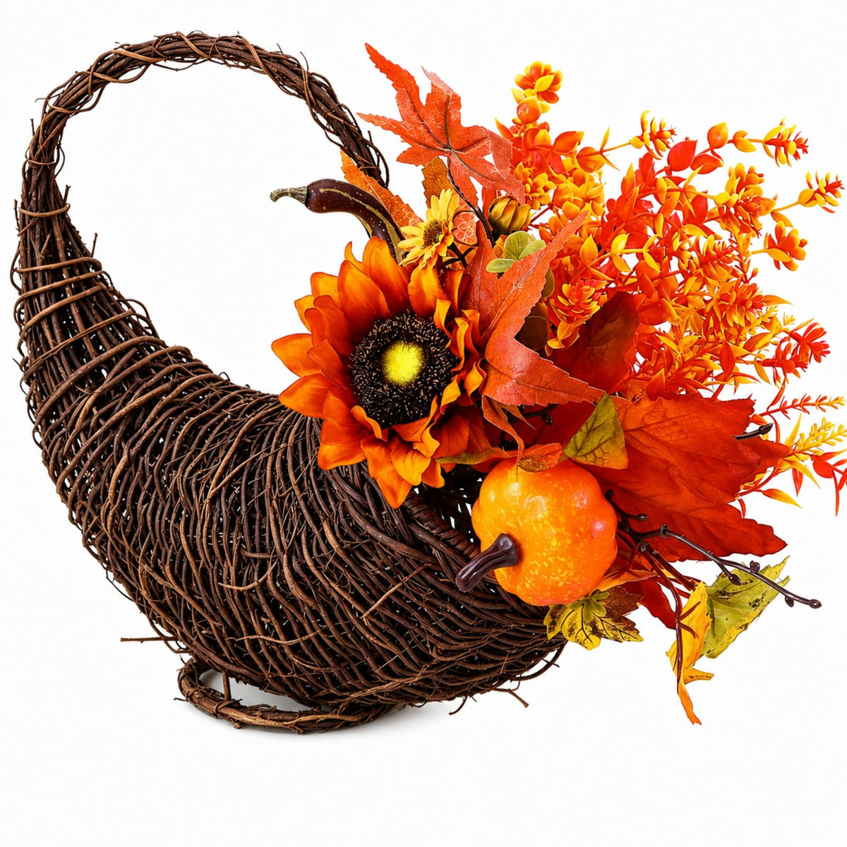RimCereal Rattan Cornucopia Basket, 13.78 Inch, Autumn Colors