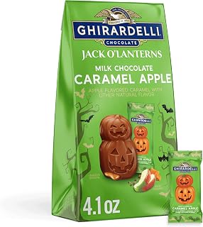 Ghirardelli Milk Chocolate Caramel Apple Jack O’ Lanterns, 4.1 oz Bag – Halloween Candy Filled with Tart Apple Caramel for Gifting & Snacking