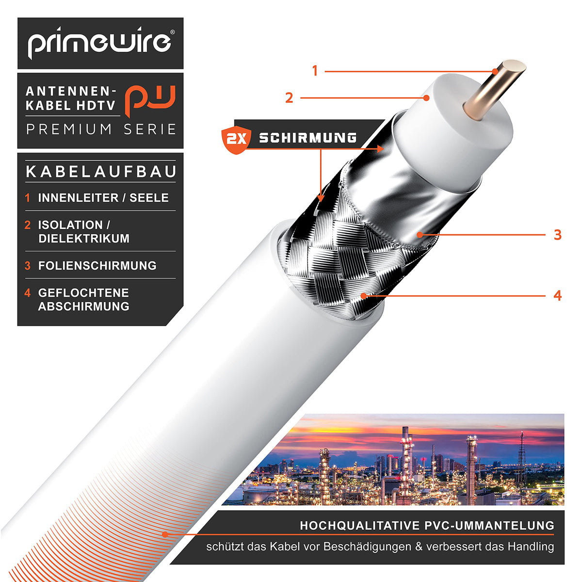 CSL - Antenna Cable Angled 8K 4K HDTV - 1 m Antenna Cable - Coupling 90° Angle to Straight Plug - 75 Ohm - Suitable for TV HDTV Radio DVB-T2 DVB-S DVB-S2 - Right Angle Plug