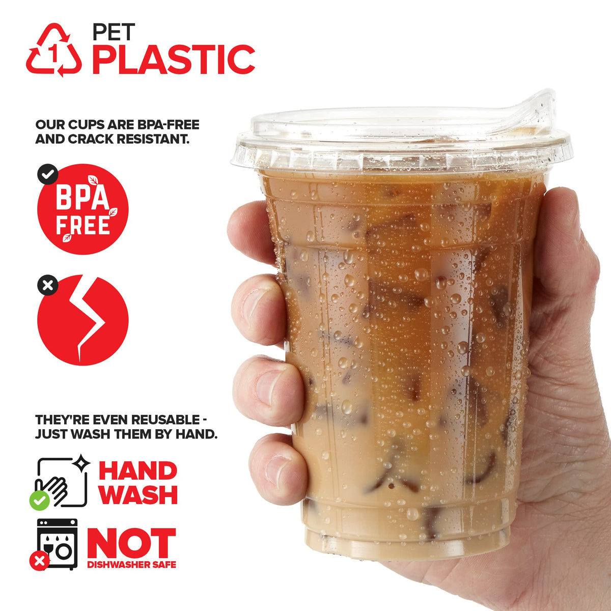 16 oz Clear Plastic Cups with Lids Disposable by Stock Your Home – 16 oz, 16.0 fluid_ounces, Plastic, Clear, Pack of 50