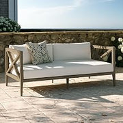 Modway Northlake Teak Outdoor Loveseat in Weathered Gray White – 2 Seater Outdoor Sofa with Weather-Resistant Cushions