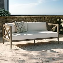 Modway Northlake Teak Outdoor Loveseat in Weathered Gray White – 2 Seater Outdoor Sofa with Weather-Resistant Cushions