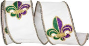 Reliant Ribbon Fleur De Lis Embroidery Dupioni Deluxe Wired Edge, White, 2-1/2 Inch, 10 Yards