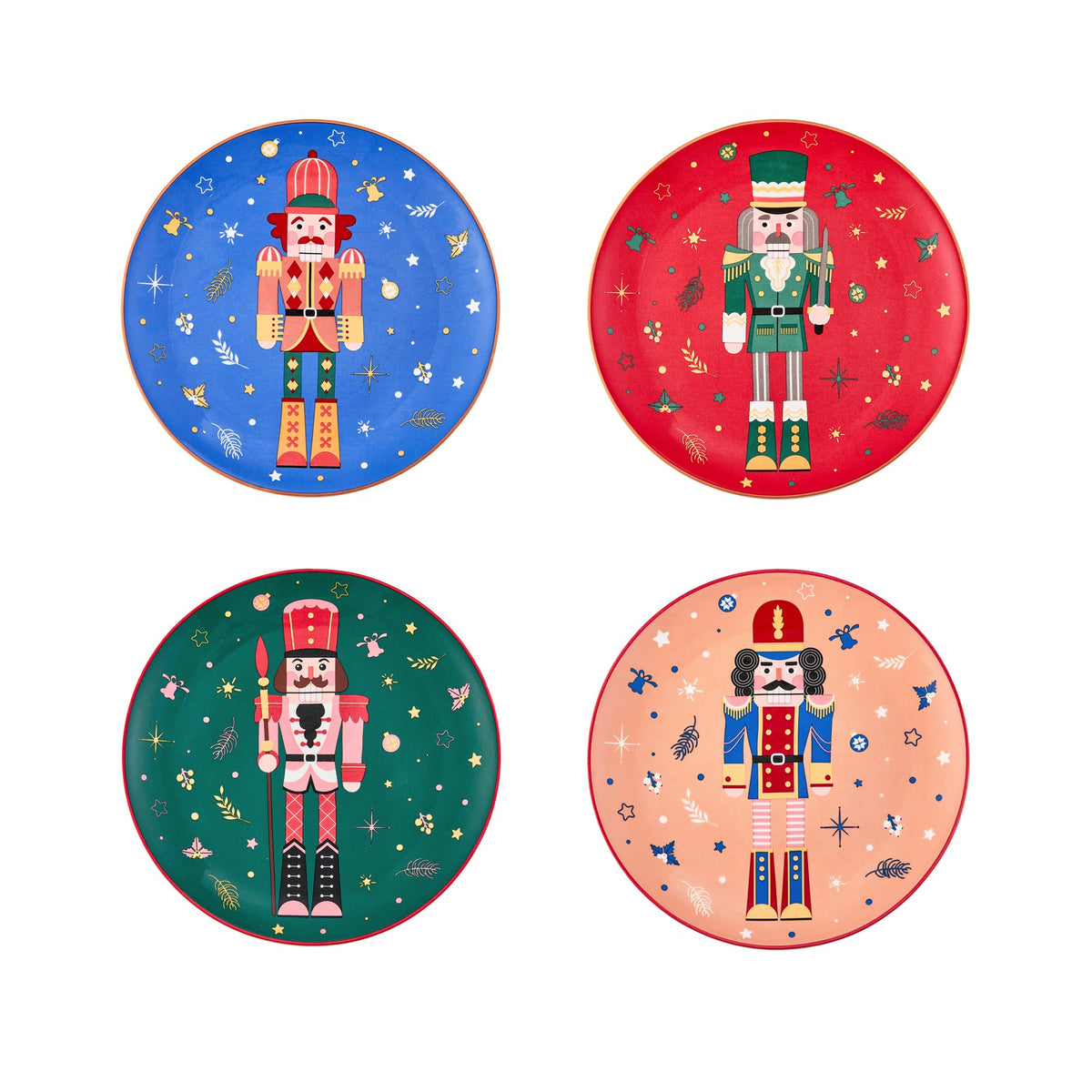 Bico Christmas Soldier Salad Plates, 8.75 Inch Ceramic, Set of 4