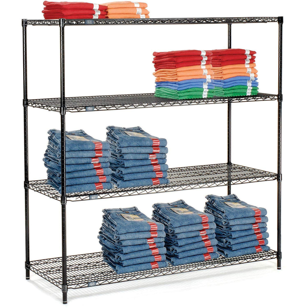 4 Tier Black Epoxy Wire Shelving Starter Unit by Nexel – 4, Plastic, Black, Model 14548B