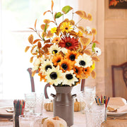 Obbsie Artificial Fall Flowers in Metal Pot, 22.5 Inch, Orange