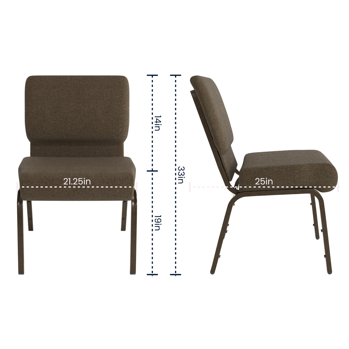 HERCULES Series 21''W Stacking Church Chair in Brown Fabric - Gold Vein Frame by Flash Furniture – Set of 1, Fabric, Steel, Model FD-CH0221-4-GV-S0819-GG