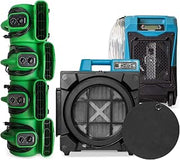 XPOWER P-430AT Medium Sized Air Mover, Carpet Dryer, Floor Blower, and Utility Fan- Features a Timer & Built-In Power Outlets – Green (EXPERT PRO PACK)