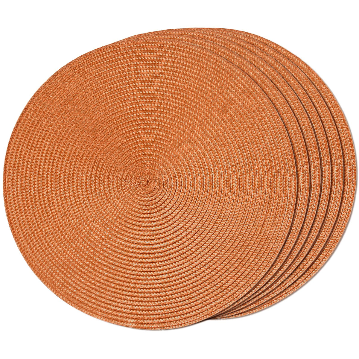 FunWheat Round Braided Placemats, 15 Inch Diameter, Set of 6, Pumpkin Orange