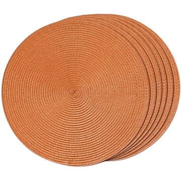 FunWheat Round Braided Placemats, 15 Inch Diameter, Set of 6, Pumpkin Orange