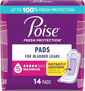 Poise Incontinence & Postpartum Pads for Bladder Leaks, 5 Drop Maximum Absorbency, Regular Length, 14 Count, Packaging May Vary