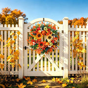 Plmiera Autumn Wreath, 24 Inch Diameter, Sunflowers and Pumpkins