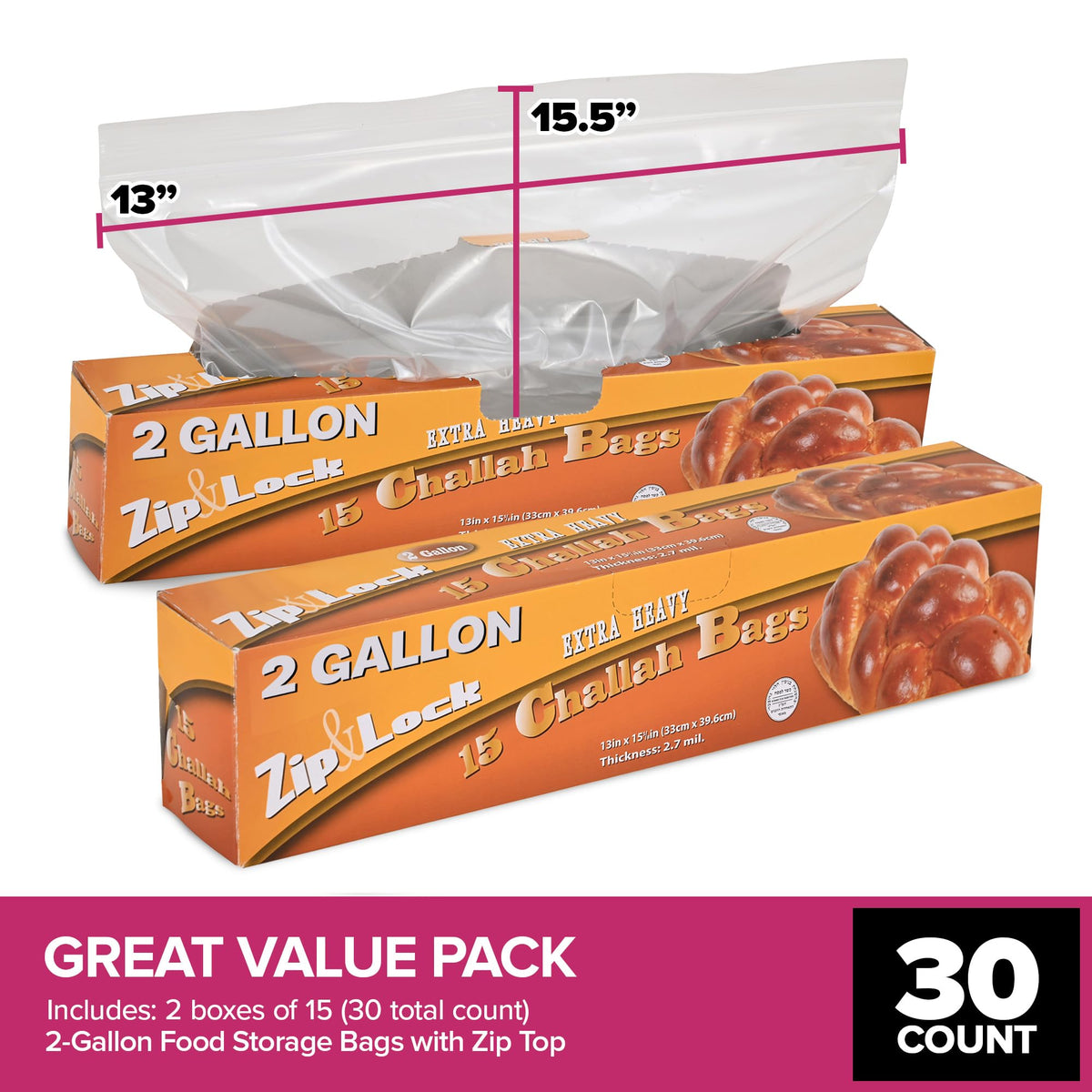 30 Count 2 Gallon Freezer Bags by Stock Your Home – 2 Gallon, 2.0 gallons, Plastic, Clear, Pack of 30