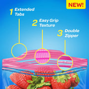 Storage Bags with New Grip 'n Seal Technology by Ziploc – 19 Count, 1.0 gallons, Plastic, Clear